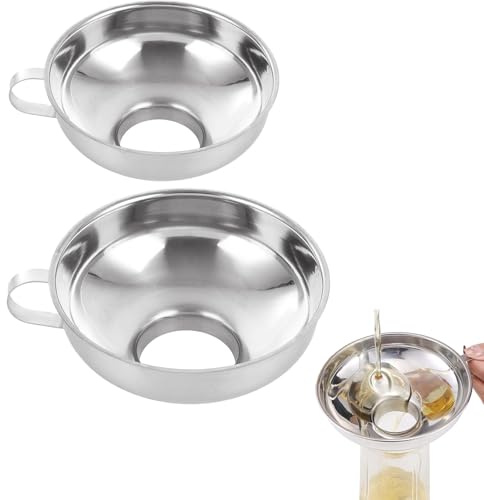 Set di 2 imbuti per marmellata in acciaio inox, imbuto per inscatolamento, imbuto a bocca larga, per trasferire fluidi olio, polvere, fagioli, marmellate, piccole e grandi