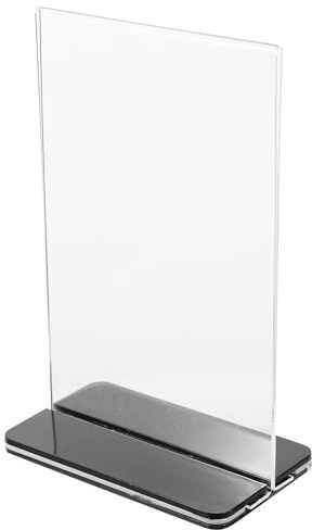 CLISPEED 3 piezas Soporte de Sobremesa Acrílico Transparente T Forma Doble Cara Base Negra para Cartelería Restaurante Oficina Eventos