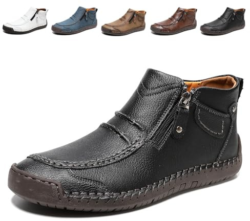 Botas Ortopédicas De Piel For Hombre, Sin Cordones, Hechas A Mano, De Primera Calidad, Ideales For Conducir con Cremallera Lateral Y Puntera Ancha