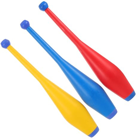 Kisangel 3pcs Juggling Club Prop Set for Stage Acrobatic Performance, Small Plastic Circus Juggling Clubs in Red Blue Yellow for Indoor Outdoor Shows