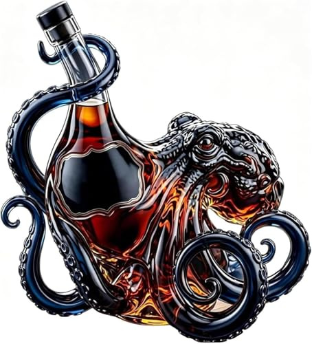 Kraken Rum Glass Octopus, botella de pulpo de ron Kraken 3D, decantador de botella de licor de vidrio de borosilicato de 350 ml, escultura náutica de decoración marina, adorno de bar para el hogar