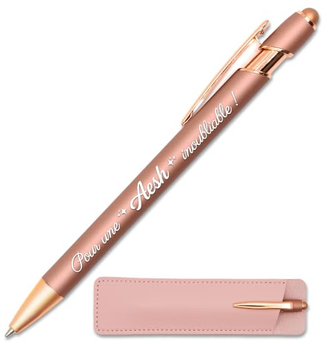 StarMaker Stylo gravé Pour une Aesh inoubliable, Rose gold cuivré avec étui cuir - Stylo en métal tactile 2 en 1 - Idée cadeau Aesh école, fin d’année scolaire