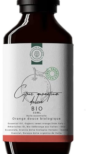 50ml Olio Essenziale di Arancio Dolce BIO (buccia) - Coltivato in Italia - 100% Puro, Naturale e Biologico - Citrus Aurantium Dulcis - Olio Essenziale di Arancio Dolce per Consumo
