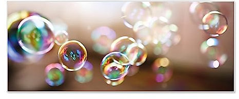 banjado Magnettafel weiß 75 x 30cm / Magnetwand aus Metall/Magnetpinnwand als Memoboard Pinnwand Magnettafel Küche, Büro, Kinderzimmer inkl. 4 Magnete & Montageset - Motiv Seifenblasen