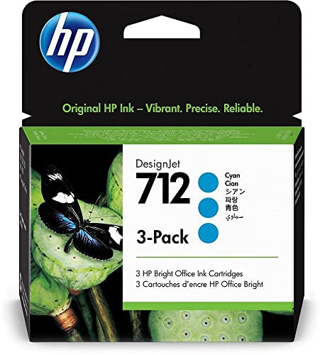HP 712 3er-Pack Cyan 29 ml Original Druckerpatrone (3ED77A) mit originaler Tinte, für DesignJet T650, T630, T250, T230 & Großformatdrucker der Studio-Serie sowie 713 DesignJet Druckkopf