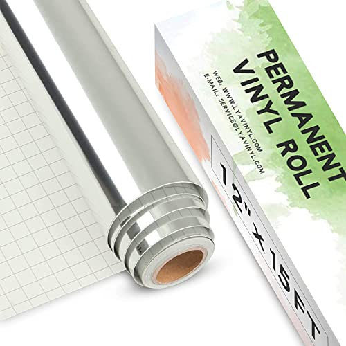 Chrome Silber Vinylfolie Plotter, 30,5 x 457,2cm Silber Plotterfolie Selbstklebend für Cricut, Silhouette Cameo 4, Metallic Silberfolie für DIY-Geschenke, Tasse, Fenster, Keramik, Kunststoff