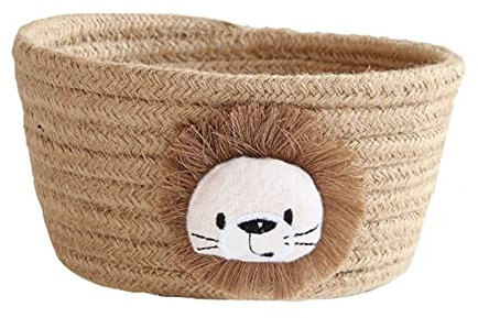 FOUTP Paniers De Rangement Corde Coton, Panier De Organisateurs Lion Rond Panier de Stockage Pliable de Jouets Cosmétique Articles Divers pour Chambre D?Enfant, Bureau, Maison DéCoration