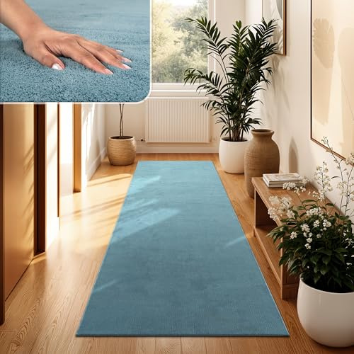 Paco Home Moderner Kuscheliger Wohnzimmer Teppich Kurzflor waschbar flauschig Weich Einfarbig Felloptik zeitlos stilvoll rutschfest pflegeleicht, Grösse:80x150 cm, Farbe:Türkis