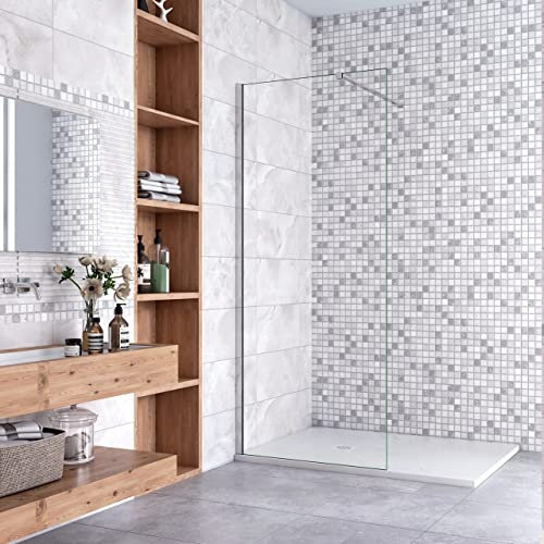 Walk In Parete per Doccia Vetro Temperato 8mm Anticalcare Trasparente inclusa Barra Stabilizzatrice da 90 cm Tagliabile 90x190cm