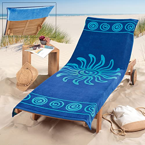 Delindo Lifestyle Serviette pour Bain de Soleil Bleu XXL, Housse de Protection pour Chaise Longue de Jardin, de Plage, 100% Coton égyptien, 83x200 cm