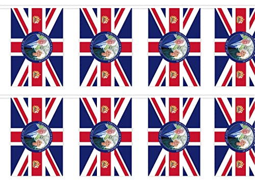 Large Polyester 10m/33ft Bunting King Charles III with Queen Consort Portrait 24 Union Jack Flags King's Coronation Celebration Banner Royal Family UK British Street Party Decoration