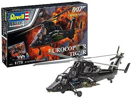 Revell Modellbausatz I Eurocopter Tiger I James Bond 007 Golden Eye I 116 Teile I Maßstab 1:72 I für Kinder und Erwachsene ab 12 Jahren I mit Pinsel und Farben