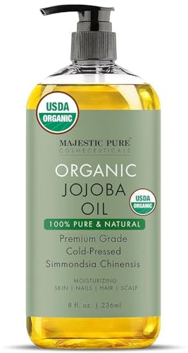 MAJESTIC PURE Organic Jojoba Oil - 100% Pure Cold Pressed Hexane Free for Skin, Hair, Nails - 8 Fl Oz
