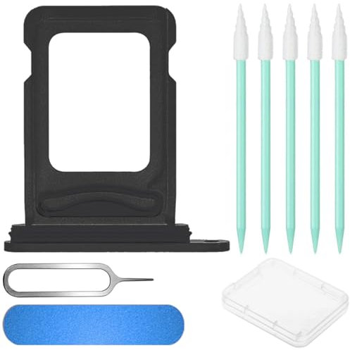 ZHUROUPU 4 In 1 Dual Sim Card Tray Slot Holder Replacement with Waterproof Rubber Ring, Cemobile Sim Card Tray Open Eject Pin for iPhone 11 (6.1) (Black, Dual Sim)