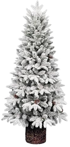Holyart Weihnachtsbaum im Topf, Modell Pinetto, 150 cm, mit weissen Flocken, Polyethylen und PVC
