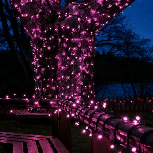 Festive Lights - ConnectPro Outdoor LED String Fairy Lights - Connectable - IP65 Rubber Black Cable | Wedding, Christmas, Garden, Commercial, Party (Pink w/Plug, 5m)
