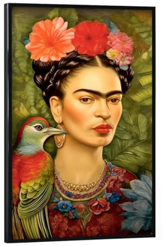 artboxONE Poster mit Schwarzem Rahmen 60x40 cm - Floral Frida Kahlo Bild Boho