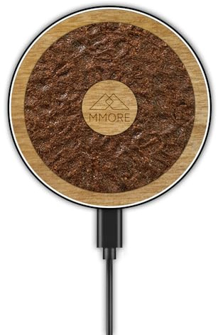 MMORE - Kabelloses Ladegerät mit Organischem und Holz Material | Schwarz | Kaffee und Tanganikaholz