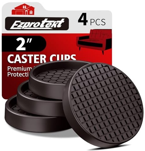 Furniture Coasters - 2” Non Slip Pads for Hardwood Floors, 4 PCS Round Rubber Non Skid Furniture Caster Cups, Anti Slide Floor Protectors for Bed & Couch Stoppers (Brown)