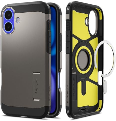 Spigen Tough Armor (AI) MagFit Case for iPhone 16, Compatible with MagSafe Accessories - Gunmetal