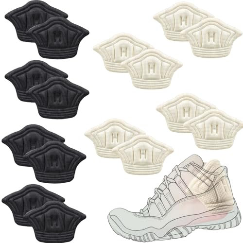 8 Pairs Protege Talon,Coussinet de Talon Auto-Adhésif,Coussinet Talon Chaussure Taille Réglable, Applicable à Chaussure Trop Grande,Protection Pied,Anti Ampoule(Beige, Noir)