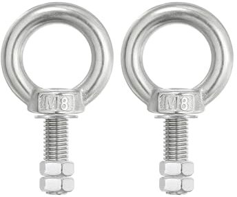 PATIKIL Lifting Shoulder Eye Bolts, 2 Pack M8x35 304 Stainless Steel Eye Bolts Threaded Screw Eyebolt Shoulder Ring with Double Nuts Fixed for Lifting Hanging