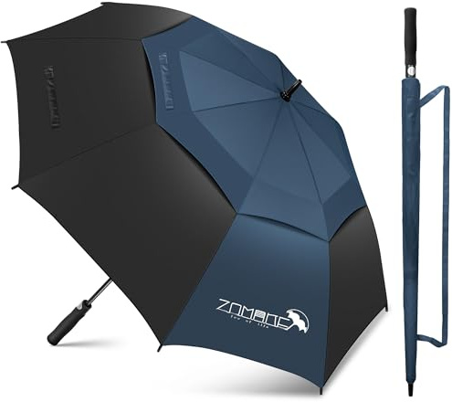 ZOMAKE Ombrello Pioggia Grande, Umbrella Golf Antivento Resistenti per Uomo Donna 172cm, Lungo Ombrelli Extra Large Robusto Automatico (Nero/Blu Navy)
