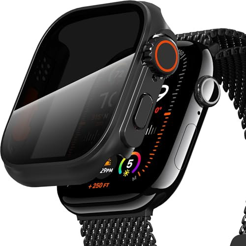Diruite Case for Apple Watch Series 11/10 46mm Screen Protector Anti-Spy,Tempered Glass Unique Design Hard PC Ultrathin Cover,Black(Privacy),46MM