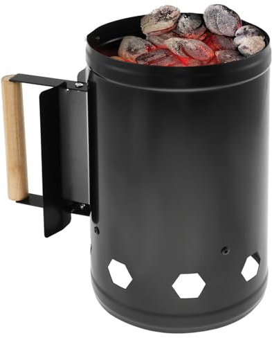 Avviatore a carbonella con manico in legno a fuoco rapido, bricchette per barbecue e camino, grande, 27,5 x 16,5 cm, per barbecue a carbone, barbecue e campeggio
