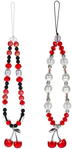 Tucnoeu 2pcs Phone Case Charms,Cherry Phone Charm,Beaded Phones Charm,Cherry Butterfly Cell Phones Lanyard,for Bag Camera Pendants Decor