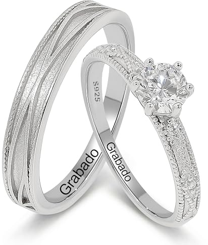 Meissa Anillos Promesa Alianzas de Plata Pareja Solitario Plata de ley 925 Mujer Tamaño Ajustable Anillo de Compromiso Boda para Pareja Novios Regalo de San Valentín Aniversario(Grabado)
