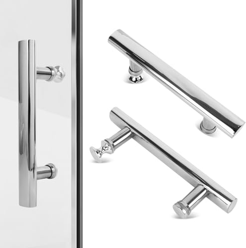 Suimlmta Maniglia per porta della doccia, 145 mm, da foro a foro, in acciaio inox, con pomelli in plastica, per box doccia, porta scorrevole in vetro, confezione da 2, colore argento