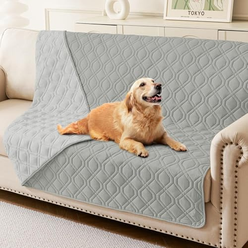 Homaxy Hundfilt vattentät, hundmatta utomhus, tvättbar, vändbar filt, hundfilt, mjuk kattfilt för soffa, soffa på vägen (203 x 173 cm, grå + ljusgrå)