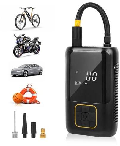 Qiping Kabelloser Elektrische Luftpumpe Akku, Tragbare Fahrradpumpe Luftkompressor Für Fahrrad, E-Bike, Auto, Motorrad, Bälle, Als Taschenlampe und Powerbank