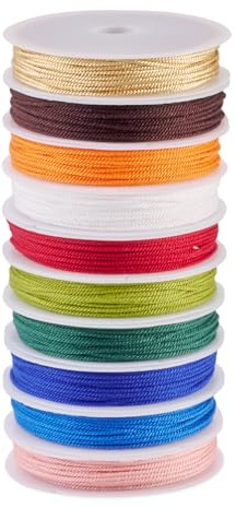 Craftdady 50 m polyester tvinnad sladd 1 mm rund trådkabel med spolar färgglatt armband tvinnat rep för smyckestillverkning gör-det-själv hantverk, 10 färger