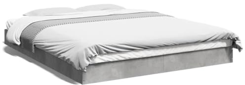 IKAYAA Cama 160 x 200 cm Madera, Base Tapizada, Cama Doble, Base para Polchón, Cama Somier de Listones de Madera, Cama Juvenil, Gris hormigón