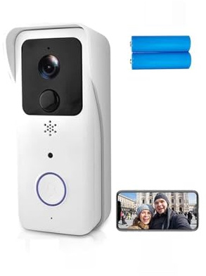 YQVEOT Sonnette sans Fil avec Caméra, Sonnette vidéo WiFi 5G 2.4G 1080P Tuya Smart Interphone extérieur sans Fil étanche Caméra sans Fil Sonnerie(White Option 1)
