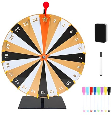 WDKXCN 30 cm lyckohjul att vrida, lyckohjul leksaker, 24 slots, med botten och 9 raderbara pennor, gluckhjul, lyckohjul köp, lyckohjul järn för karnevalfester ordspel, jul