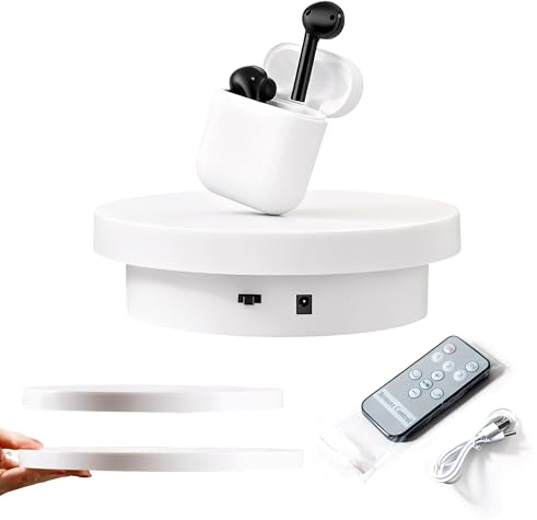 DXIA Plato Giratorio Electrico, Mesa Giratoria Eléctrica Giratoria Para Fotografía, Plataforma Giratoria Usb Automática Silenciosa Para Mostrar , Blanco (Juego de tres piezas en blanco)