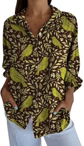 Bohème Chemisier Femme Manche Longue à Boutons imprimé Ethnique Chemise Long Femme Grande Taille Blouse Chic et élégant Fluide Exotique Tunique Ample Casual Vintage Folklore Tops