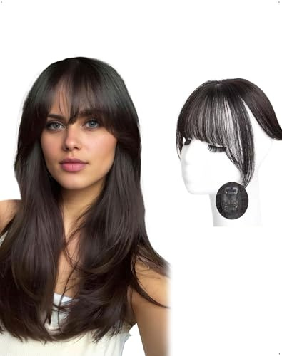 SanKristo 3D 360° Toppers capelli frangia finta Clip, extension lisci naturali finte tendina attaccapeli accessori leggeri traspiranti, fake bangs uso quotidiano donna diradare i capelli Nero Marrone