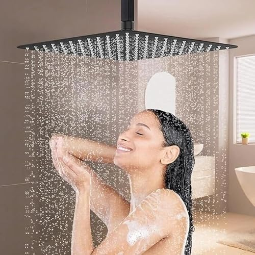 Regendusche Duschkopf/Regenbrause/Regenduschkopf 40x40 cm Schwarz Edelstahl, Hochdruck Kopfbrause LED Regendusche, quadratisch mit selbstreinigenden Düsen – auch als Regendusche mit Armatur