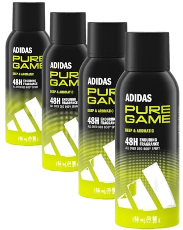 adidas Pure Game Spray Déodorant Anti-Transpirant, Parfum Aromatique, Parfum Longue Tenue, Formule Vegan (Lot de 4)