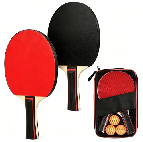 Set de Tenis de Mesa: 2 Raquetas Ping Pong, 3 Pelotas de Ping Pong y Bolsa de Transporte, para Principiantes, Profesionales y familias, para Uso en Interiores y Exteriores