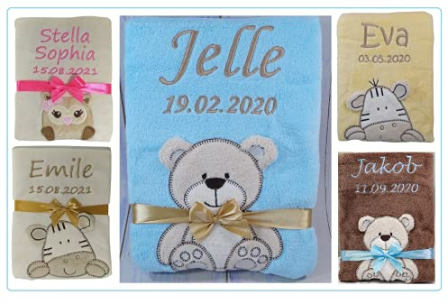 BotoBaby® Kuschelige Babydecke mit Namen und Geburtsdatum GESCHENK Taufe GEBURT
