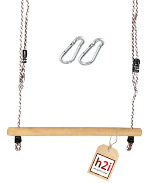 h2i Trapez Schaukel | Trapezstange mit höhenverstellbaren Seilen & Karabiner zum Aufhängen | Schaukelstange aus Holz | Kinderschaukel Outdoor & Indoor | Turngeräte für Kinder
