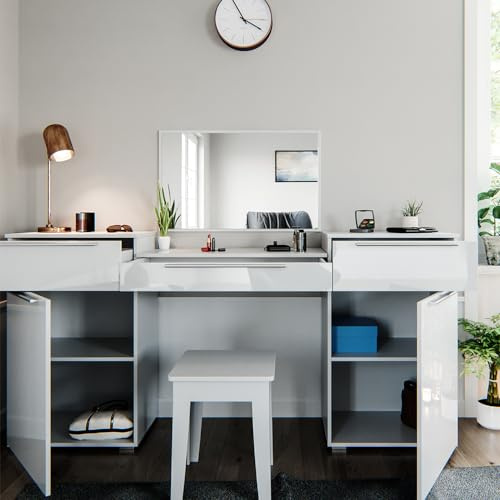 Vicco Schminktisch Weiß Lilli 190x90x39 cm - Kosmetiktisch, Extra breite Tischfläche für großzügige Organisation von Make-up und Styling-Utensilien