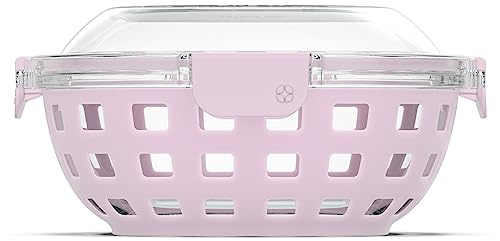 Ello DuraGlass Food Storage Glass Lunch Bowl Container - Meal Prep Container with Silicone Sleeve and Airtight Lid, 5 Cup, Cashmere Pink