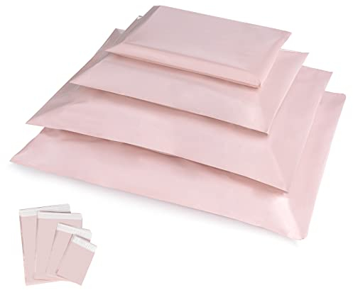 100 Versandbeutel Plastik Versandtaschen Mit 4 Größen,Selbstklebend und Blickdicht,Versandtüte Warenbeutel Plastikbeutel Kurierumschlag Versandbeutel für Kleidung Gütern und Textilien,Champagner Pink
