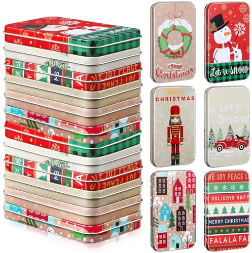 18 Pack Christmas Gift Card Holders Tin Gift Card Boxes Christmas Metal Tins Box Holders with Lids for Christmas Stocking Stuffers Cards and Party Favors (Vivid)